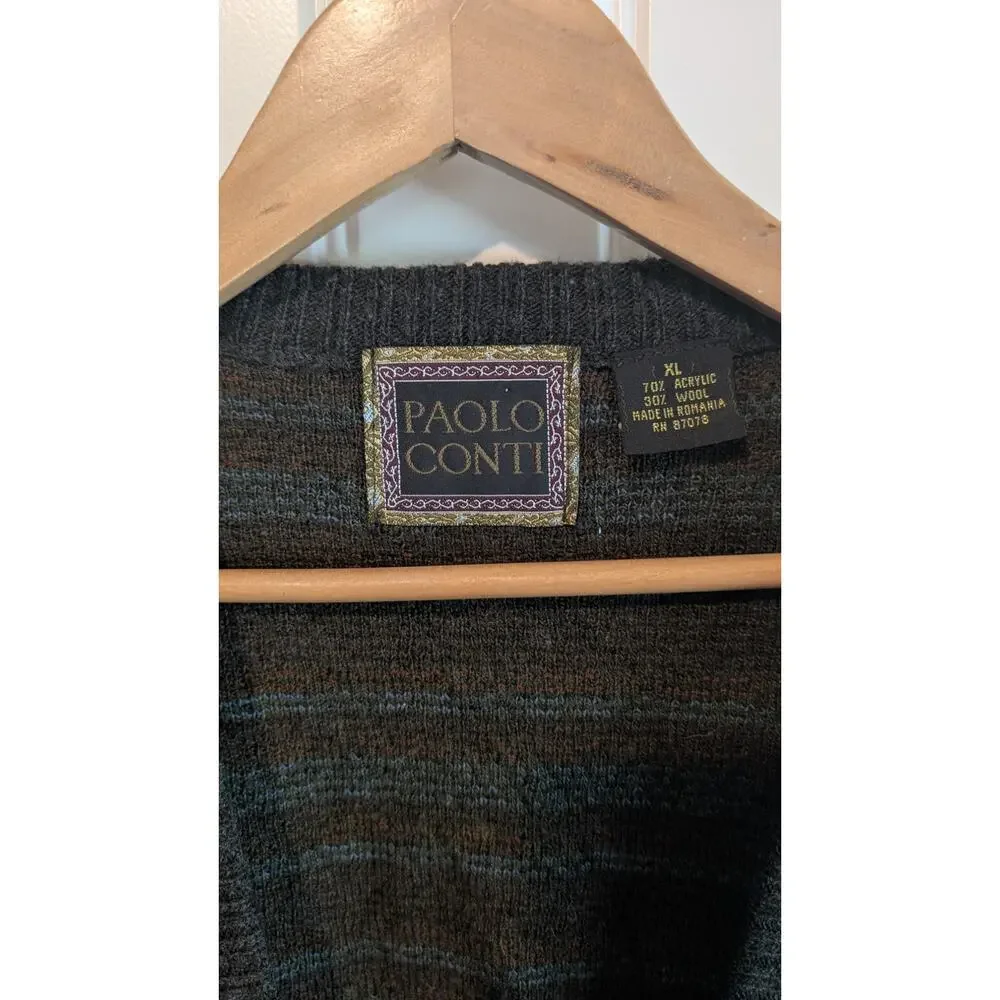 Vintage Sweater Vest Mens XL Gray Wool Geometric 90s Preppy Academia Grandpacore